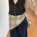 Retro versatile argyle knitted triangular scarf shawl shawl women multi-functional trendy wear. - Khaki
