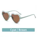 Kids cute heart-shaped sunglasses with floral trim cyan frame brown lenses for children daily wear - Mint Green