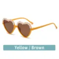 Children yellow heart sunglasses with white floral applique and brown lenses for kids. - Vitality Yellow