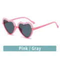 Kids pink heart-shaped sunglasses with floral lace trim, cute children sun glasses for girls. - Pink