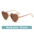 Kids heart-shaped sunglasses with white floral lace trim and brown lenses for girls. - Light Pink