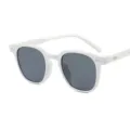 Trendy white frame sunglasses with grey lenses, stylish retro square eyewear for daily street snap. - White Frame Gray Lens