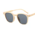 Beigeframed vintage sunglasses with dark grey lenses, trendy daily casual street wear eyewear. - Ivory White Grey