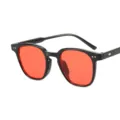 Trendy black frame sunglasses with vibrant red lenses, stylish streetwear eyewear. - Glossy Black Frame Red Lens