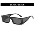 Black futuristic punk sunglasses with wide frame stylish retro square sun glasses for women - Black Frame Grey Lens