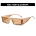 Retro rectangle sunglasses in rice white and brown, trendy punk style eyewear for women. - Off-White Frame / Transparent Tea Lenses