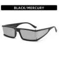 Futuristic square punk sunglasses with mercury lenses, stylish black frame street wear eyewear. - Black Frame Silver Mirror Lens