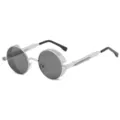 Lunettes de soleil rondes steampunk vintage pour hommes, monture en métal argenté et verres. - Monture Argent Verres Gris