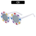 Kids cute flower sunglasses with colorful heart decals, white frame, stylish uv protection. - White (C8)