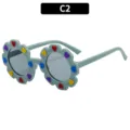 Kids cute floral sunglasses anti-UV round flower frame trendy sun shades style C2 - Green (C2)