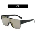 Moderne flache Schild-Sonnenbrille in Farbe C6, trendige Oversize Designer Sonnenbrille. - Glänzender schwarzer Rahmen mit Goldakzenten
