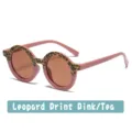 Kids round sunglasses with pink frame leopard print upper and stylish tea lenses for daily wear. - Leopard Print Purple Frame Style (A04)