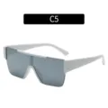 Oversized flat top shield sunglasses with white thick frame and grey mirror lens for women. - Solid White Frame Silver Mirror Lenses