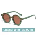 Kids round sunglasses with leopard print and green frame, UV protection jelly color eyewear. - Leopard Print Green Frame Style (A04)