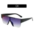 Square shield sunglasses with purple gradient lenses, stylish oversized eyewear variant C4. - Shiny Black Frame Blue Lens