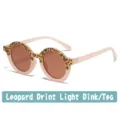 Kids round sunglasses with leopard print and light pink frame, stylish UV400 baby eyewear. - Leopard Print Pink Frame Style (A04)