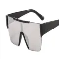Große quadratische Schild Sonnenbrille für Damen und Herren modische Trend Spiegel Brille - Schwarzer Rahmen Silberspiegel