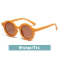 Orange kids round sunglasses, cute candy color children eye protection sun glasses. - Orange Frame Tea Lens Style (A04)