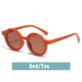 Kids stylish round frame jelly color sunglasses UV protection red tea variant eyewear - Matte Orange Red Style (A04)