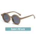 Classic round frame kids sunglasses in camel, stylish UV protection eyewear for kids. - Mocha Brown Style (A04)