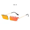 Trendy rimless flame sunglasses with orange lenses for hip-hop street style and runway fashion. - Gold Frame Red Mirror Lens