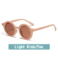 Kids Round Sunglasses Light Pink Frame Tea Lenses UV Protection Children Eyewear - Elegant Pink Style (A04)