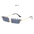 Trendy rimless sunglasses with unique flame shaped lenses and gold metal temples for hip-hop. - Gold Frame Gray Lens