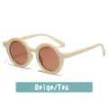 Kids round sunglasses, trendy beige frame with tea UV protection lenses for babies. - Artistic Beige Style (A04)