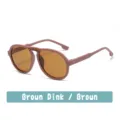 Kids large frame sunglasses with rainbow detail, stylish brown pink color for boys and girls. - Grey Pink