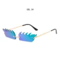 Fashionable trendy frameless flame sunglasses cool hip hop street style eyewear color 04 - Gold Frame Green Mirror Lens