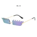 Fashion rimless sunglasses with unique flame shape and gradient lenses, color variant COL. 03. - Gold Frame Purple Mercury Lens