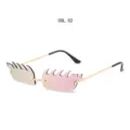 Pink flame rimless sunglasses variant, stylish trendy street snap eyewear COL.02 style - Gold Frame Pink Mirror
