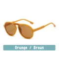 Kids round sunglasses with cute rainbow bridge stripe, orange frame and brown lenses. - Mango Yellow