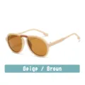 Kids cute retro sunglasses beige frame brown lens with rainbow detail for boys girls - Beige
