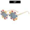 Cute kids flower sunglasses with colorful heart appliques, trendy uv protection eyewear. - Rice White (C7)