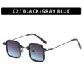 Trendy square sunglasses with black metal frame and blue gray gradient lenses variant C2 - C2-Black Frame Gray Blue Lens
