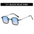 Modische quadratische Sonnenbrille mit Farbverlauf Glasern, stylischer Metallrahmen fur Damen. - C7-Schwarzer Rahmen Blau Rosa Gläser