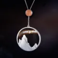 Collier pendentif lune grue coucher de soleil en argent sterling S925, bijoux créatifs. - Pendentif Uniquement (Sans Chaîne) / Montagne d'Argent
