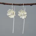 S925 Sterling Silver Jasmine Flower Drop Earrings Elegant Floral Hook Jewelry for Women - Large Silver