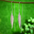 Elegant sterling silver long leaf dangle earrings natural style nature inspired jewelry - 925 Silver / Silver