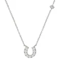 Silver moissanite horseshoe pendant necklace with fine chain and sparkling pave stones. - 925 Silver Moissanite Horseshoe Necklace - White Stone (F067J0030Y00) / White Gold