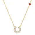 Elegant gold horseshoe necklace featuring sparkling zirconia pave stones and a red gemstone. - 925 Silver Moissanite Horseshoe Necklace - Bright Red (F067J0030Y00) / Gold