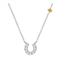 S925 Silver Horseshoe Pendant Necklace with Yellow Stone D Color Moissanite Cross Chain - 925 Silver Moissanite Horseshoe Necklace - Golden Yellow (F067J0030Y00) / White Gold