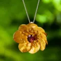 Ciondolo fiore in argento S925 granato naturale gioielli di lusso fatti a mano da donna - Argento 925 / Solo Ciondolo (Senza Catena) / Oro