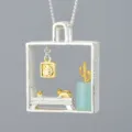 Pendente collana gatto pigro in argento sterling con amazonite donna gioiello design di nicchia - Stile Stanza del Gatto Pigro (LFJE0184) / Solo Ciondolo (Senza Catena)