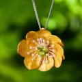S925 Argento Sterling Placcato Oro Verde Gemma Fiore Pendente Collana Stile Natura Elegante - Argento 925 / Solo Ciondolo (Senza Catena) / Fiore Oro Nucleo Argento Pietra Verde