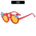 Kids red sunglasses with cute cat ears and blue bow, yellow lenses for summer beach outdoor. - Red Frame Yellow Lens