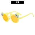 Kids cute cat ear sunglasses with bow, yellow frame summer beach sun protection eyewear. - C4-Yellow Frame Yellow Lens