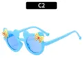 Children's cute cat ear bow sunglasses, blue frame sun protection beach glasses for kids. - Blue Frame Blue Lens