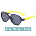Kids ultra-light silicone polarized sunglasses in blue and yellow variant style, UV protection. - C1-Blue Frame Yellow Legs/Black Gray Lens